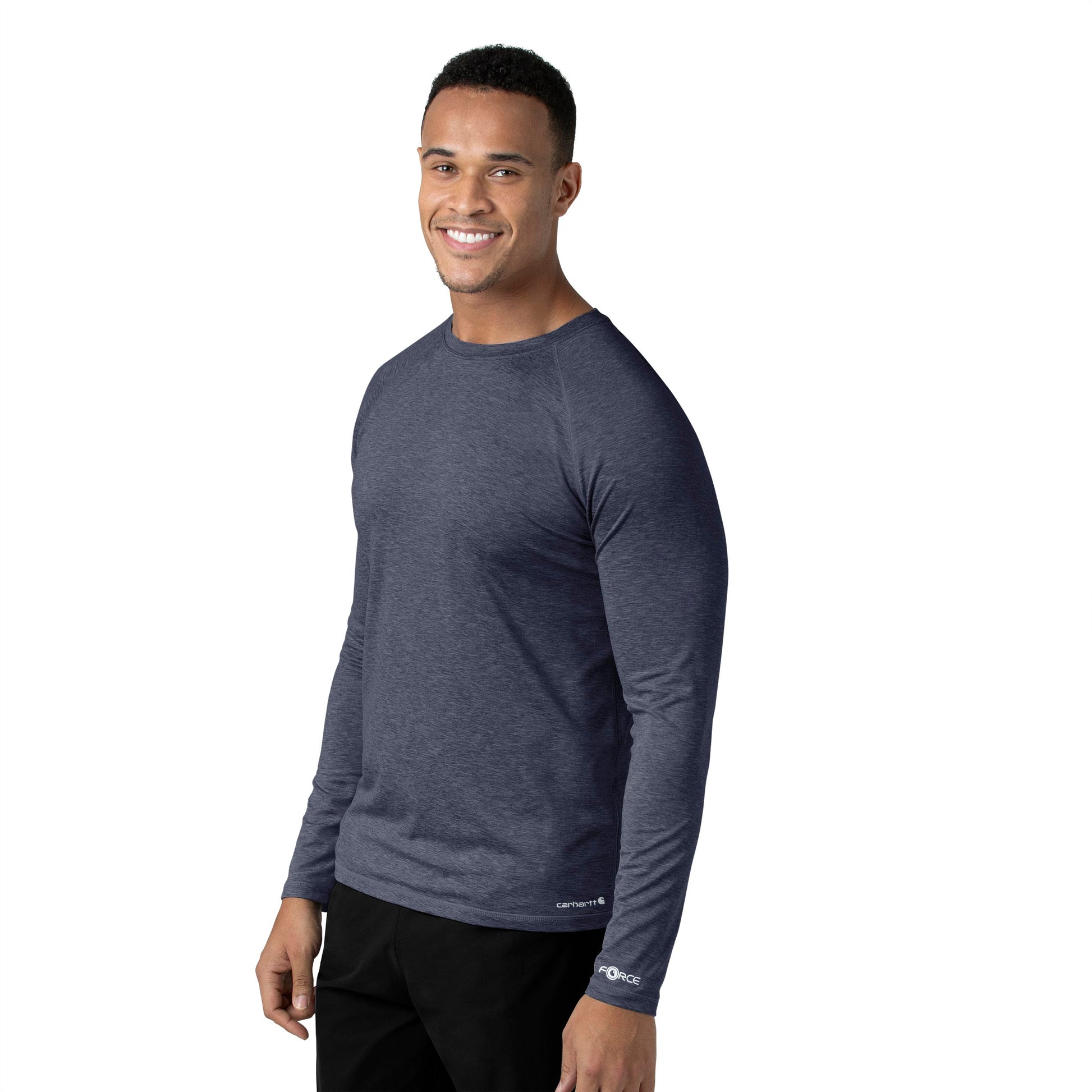 Force Sub-Scrubs C32009 Men's Performance Long Sleeve Tee Navy Heather Model Image Right Side | Carhartt