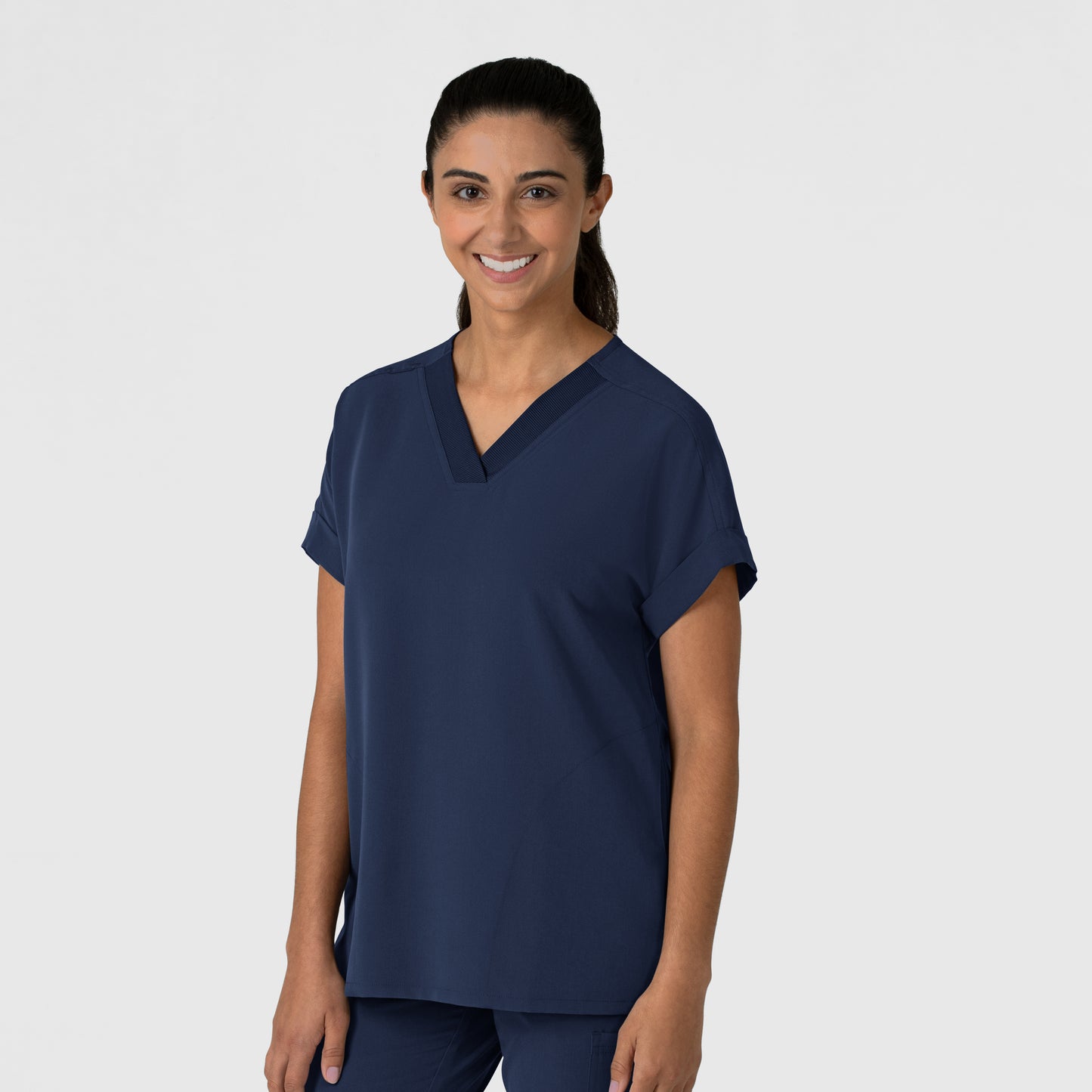 Nova 6232 Drop Shoulder Boxy Scrub Top Navy Model Image Left Side | Wink