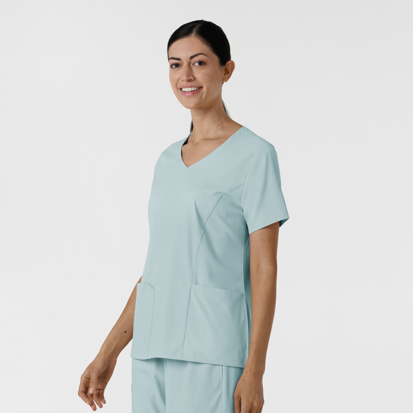 Boundless 6251 2-Pocket V-Neck Scrub Top Sky Blue Model Image Right Side | Wink