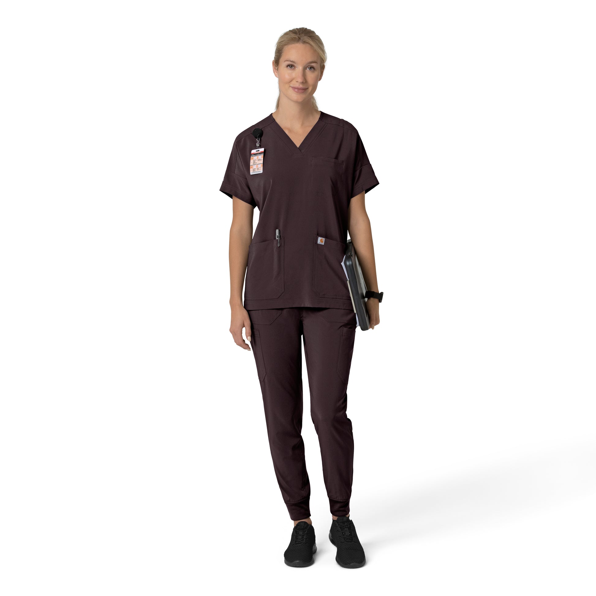 Force Cross-Flex C13110 Women's Oversized V-Neck Scrub Top Dark Sepia