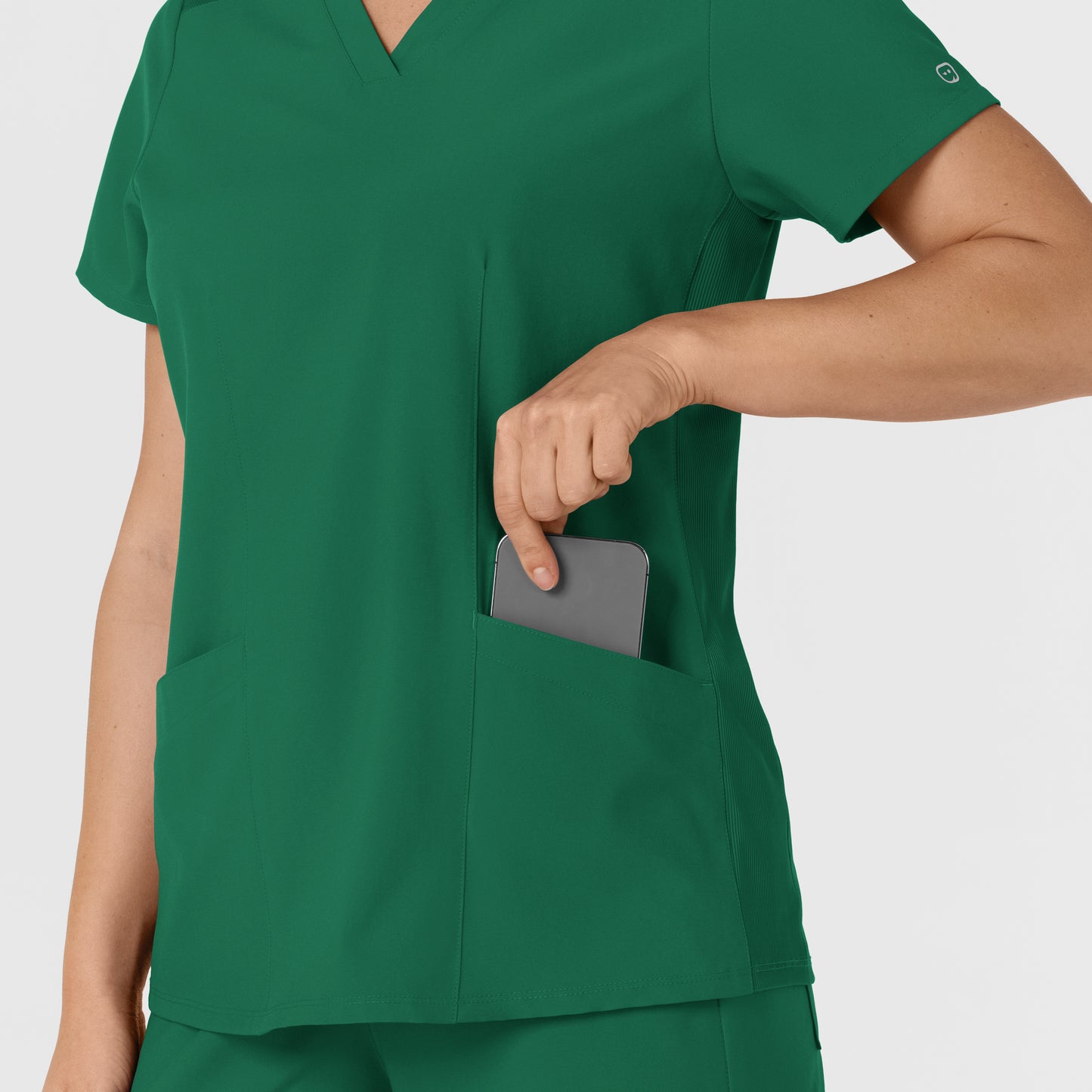 W123 6145 Flex-n-Reach Side Panel V-Neck Scrub Top Hunter Model Image Alternate | Wink