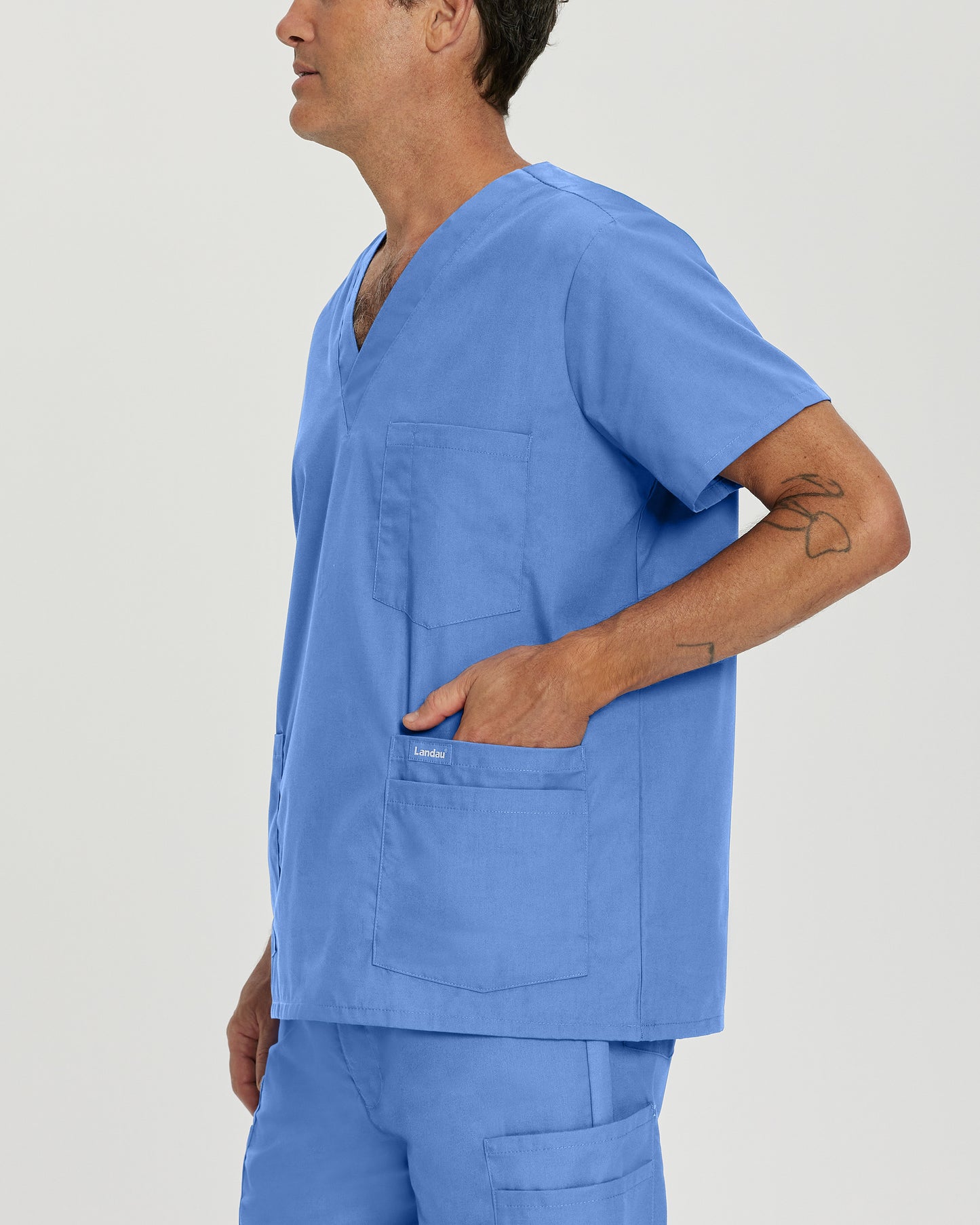 Essentials 7489 Men's 5 Pocket V Neck Scrub Top Ceil Blue Image