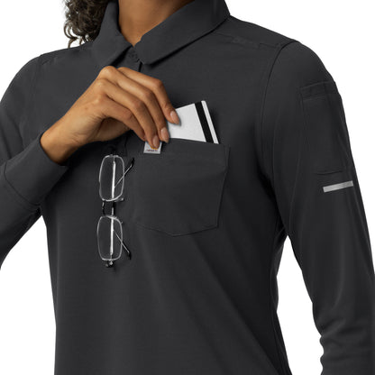 Rugged Flex C12129 Women's Heavyweight Long Sleeve Polo Scrub Top Pewter