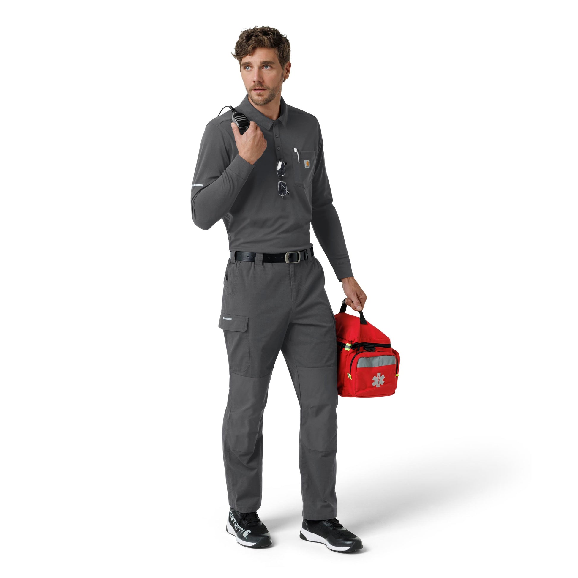 Rugged Flex C16129 Men's Heavyweight Long Sleeve Polo Scrub Top Pewter