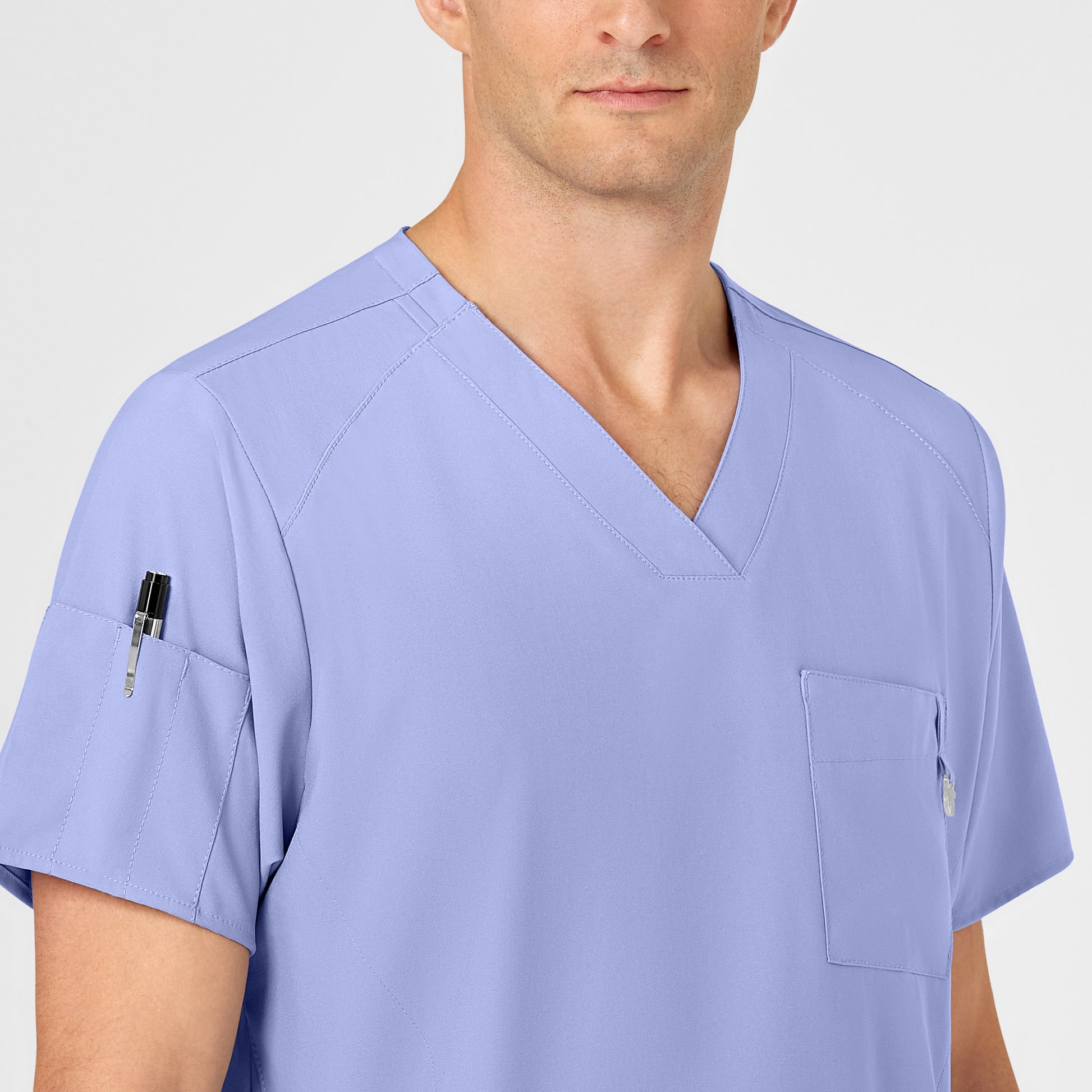 W123 6355 Men's V-Neck Scrub Top Ceil Blue Model Image Alternate | Wink