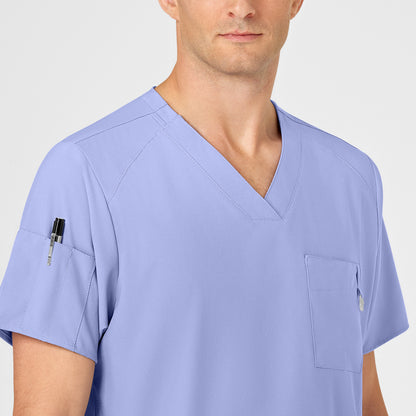 W123 6355 Men's V-Neck Scrub Top Ceil Blue Model Image Left Side | Wink