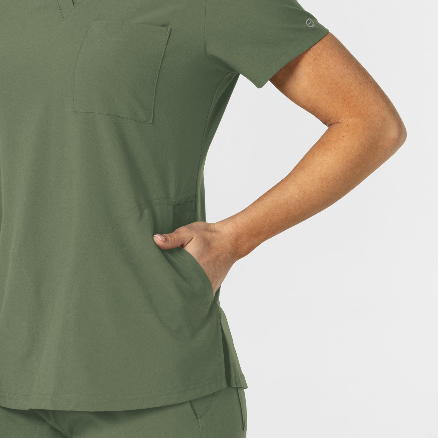 W123 6045 Flex-n-Reach V-Neck Scrub Top Olive Model Image Alternate | Wink