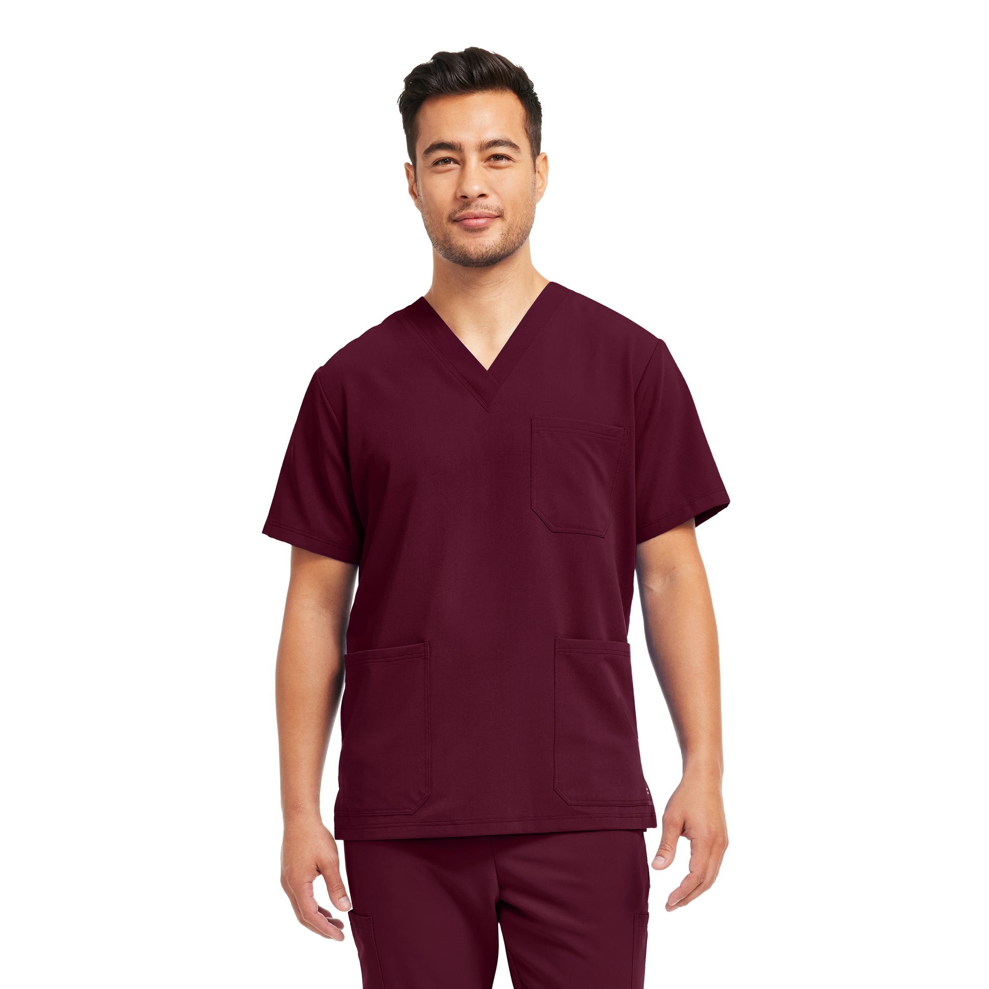 V-Tess WT149 Men's 3 Pocket V Neck Scrub Top Wine Image