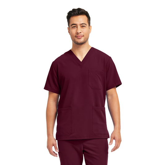 V-Tess WT149 Men's 3 Pocket V Neck Scrub Top Wine Image