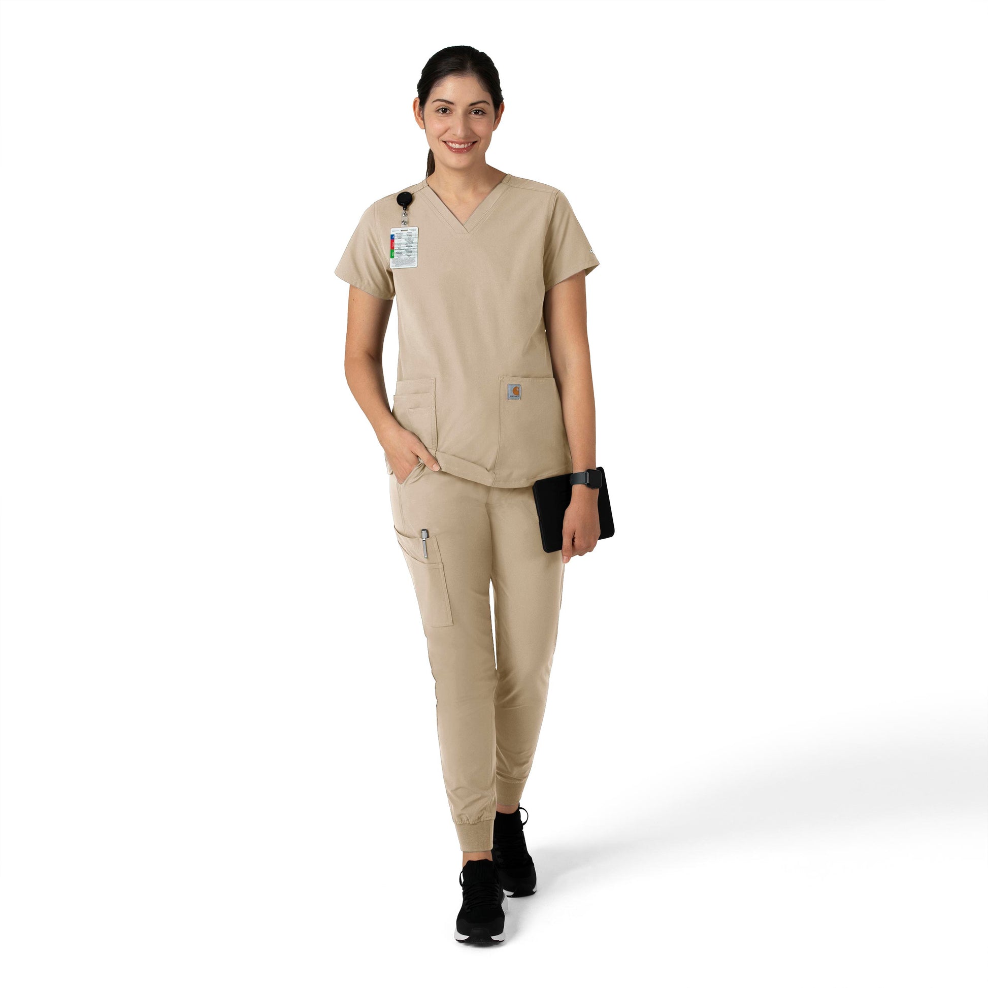 Force Essentials C51113 Jogger Scrub Pant Khaki Model Image Right Side | Carhartt