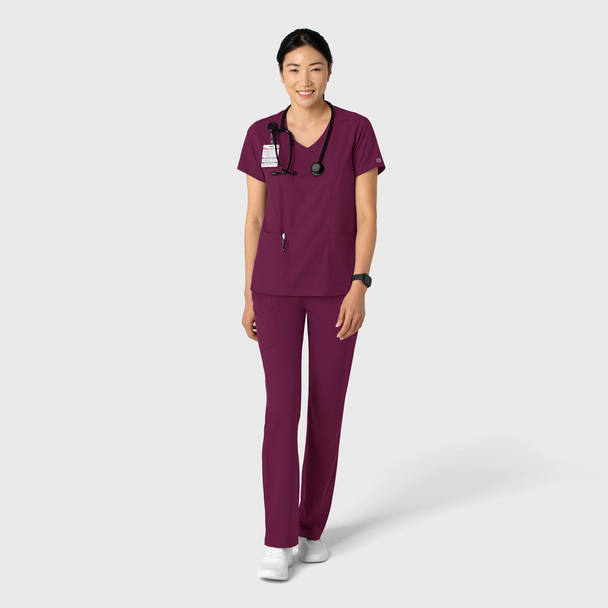 Boundless 6251 2-Pocket V-Neck Scrub Top Wine Model Image Alternate | Wink