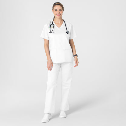 WonderWORK 101 V-Neck Scrub Top White Model Image Alternate | Wink