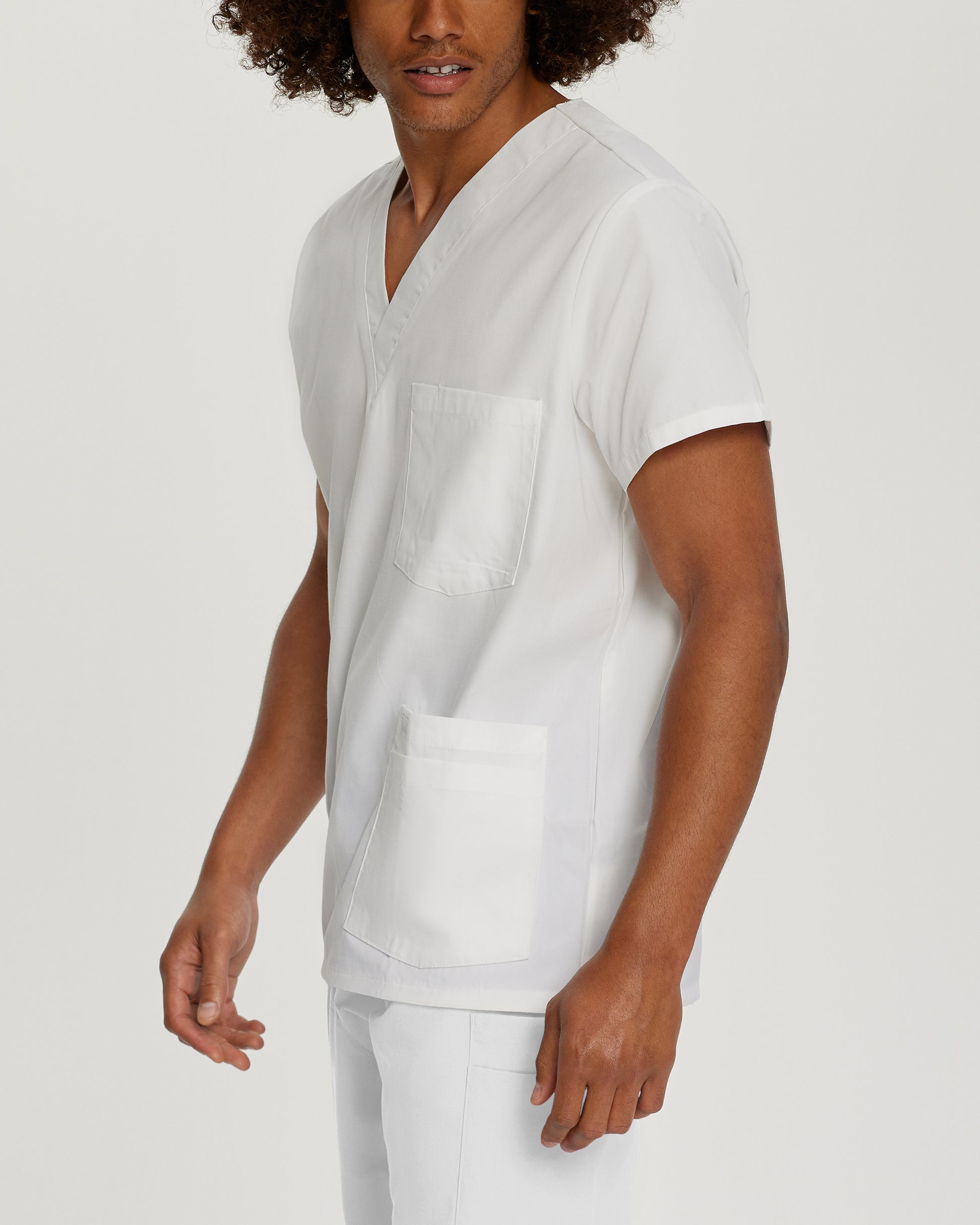 Essentials 7489 Men's 5 Pocket V Neck Scrub Top White Image