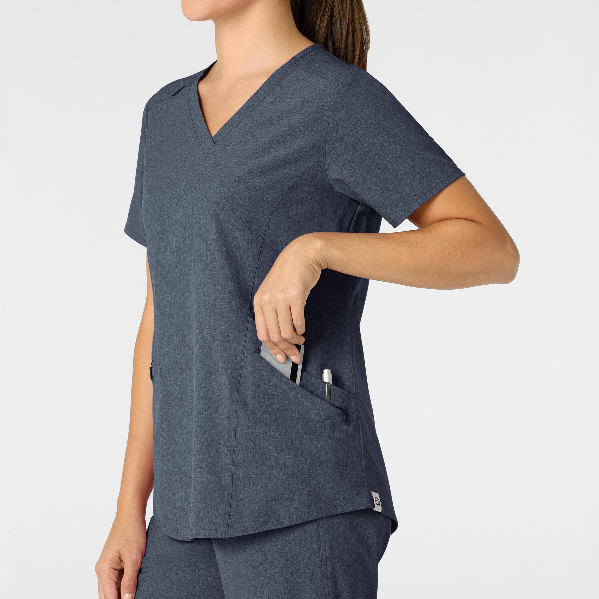 RENEW 6134 V-Neck Scrub Top Navy Heather Model Image Alternate | Wink