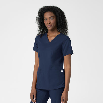 Thrive 6122 Fitted 3-Pocket V-Neck Scrub Top Navy Model Image Right Side | Wink