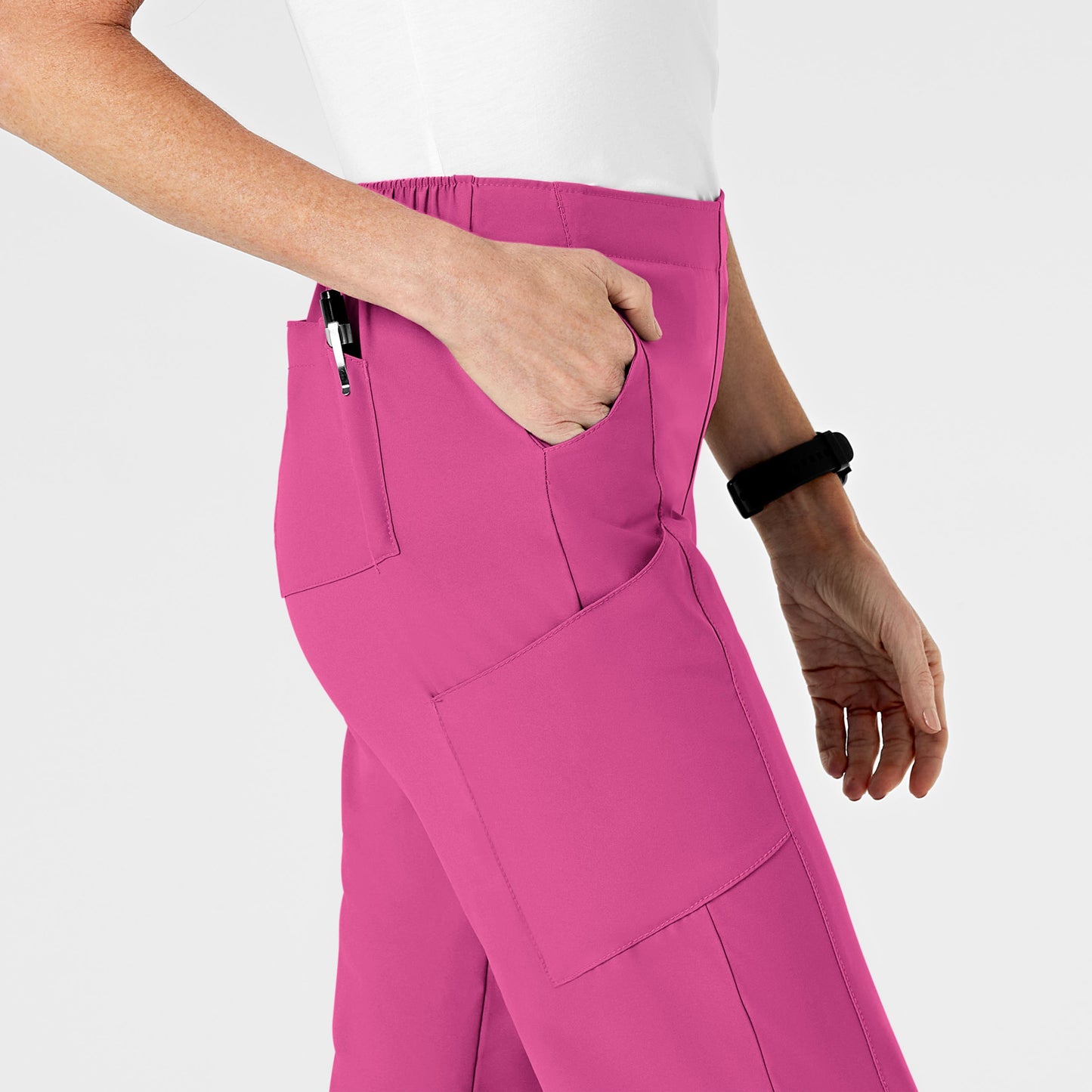 W123 5155 Flat Front Cargo Scrub Pants Hot Pink Model Image Alternate | Wink