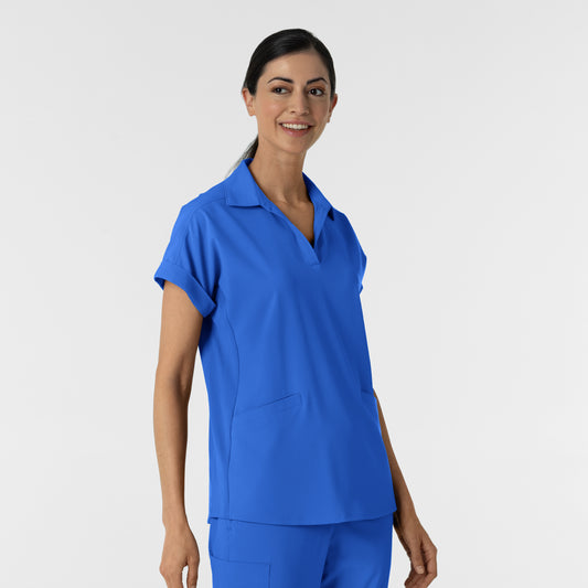 RENEW 6934 Women’s Flex-n-Reach Collared Scrub Top Royal Model Image Right Side | Wink