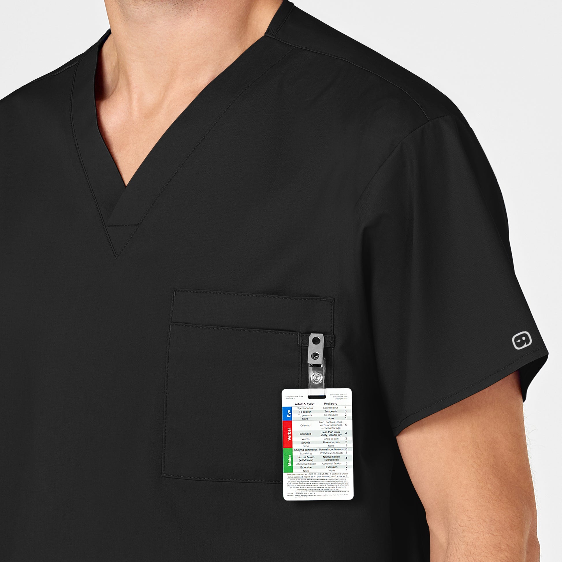 WonderWORK 100 Unisex V-Neck Scrub Top Black Model Image Alternate | Wink