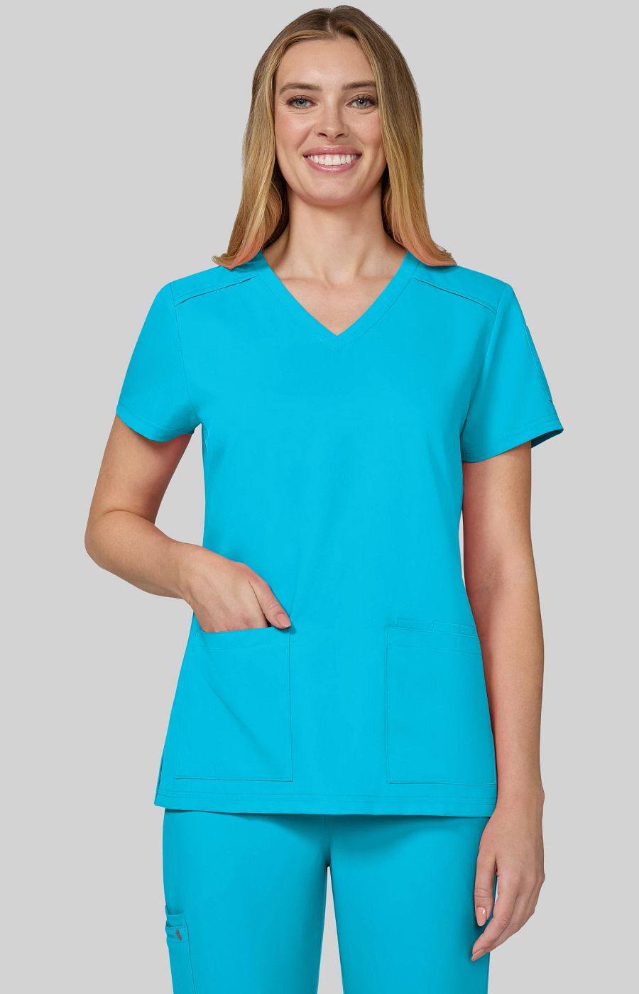 Cureology x koi Cardi Women's 3-Pocket V-Neck Scrub Top Electric Blue