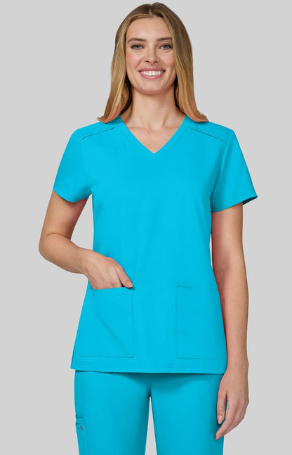 Cureology x koi Cardi Women's 3-Pocket V-Neck Scrub Top Electric Blue