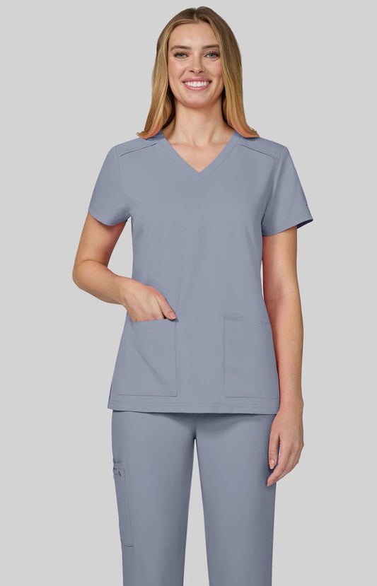 Cureology x koi Cardi Women's 3-Pocket V-Neck Scrub Top Platinum Grey