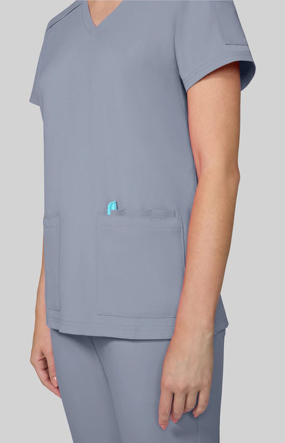 Cureology x koi Cardi Women's 3-Pocket V-Neck Scrub Top Platinum Grey
