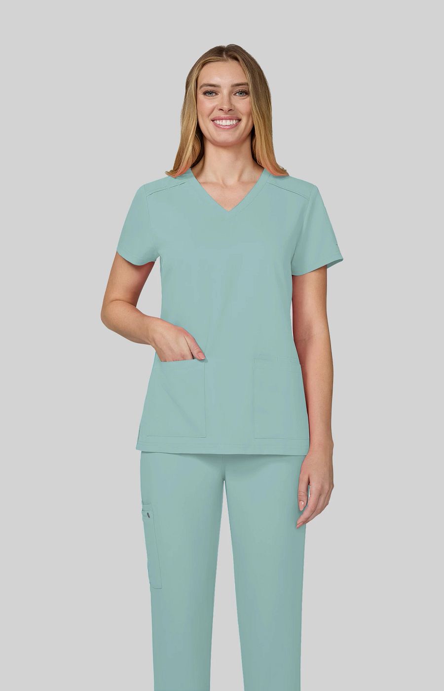 Cureology x koi Cardi Women's 3-Pocket V-Neck Scrub Top Sage