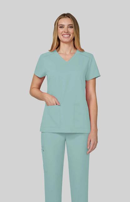 Cureology x koi Cardi Women's 3-Pocket V-Neck Scrub Top Sage