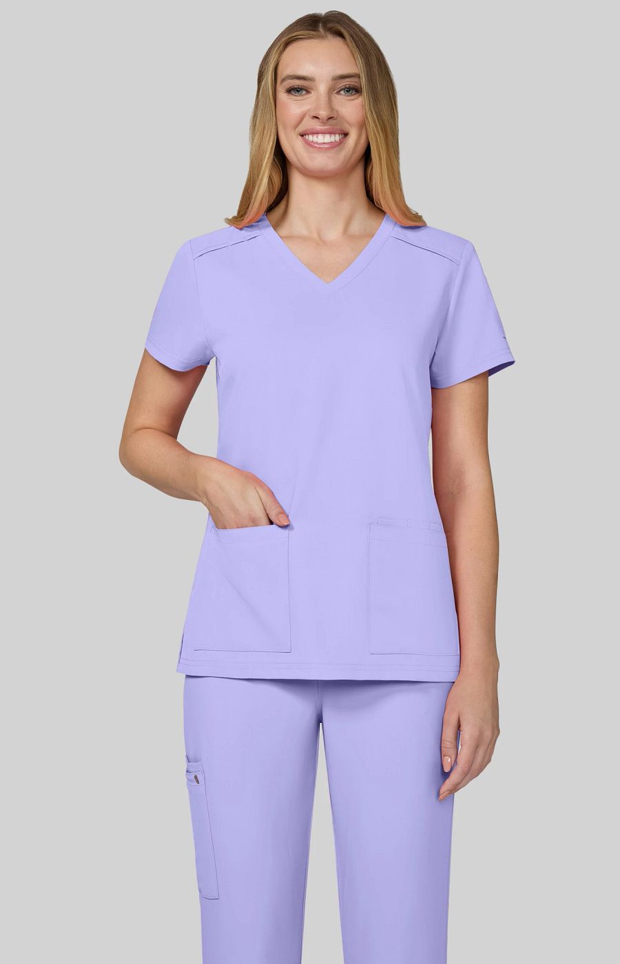 Cureology x koi Cardi Women's 3-Pocket V-Neck Scrub Top Digital Lavender