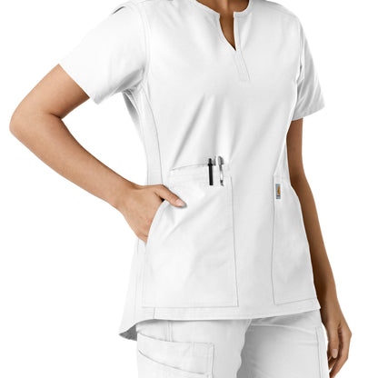 Force Essentials C12413 Notch Neck Tunic Knit Panel Scrub Top White Model Image Alternate | Carhartt