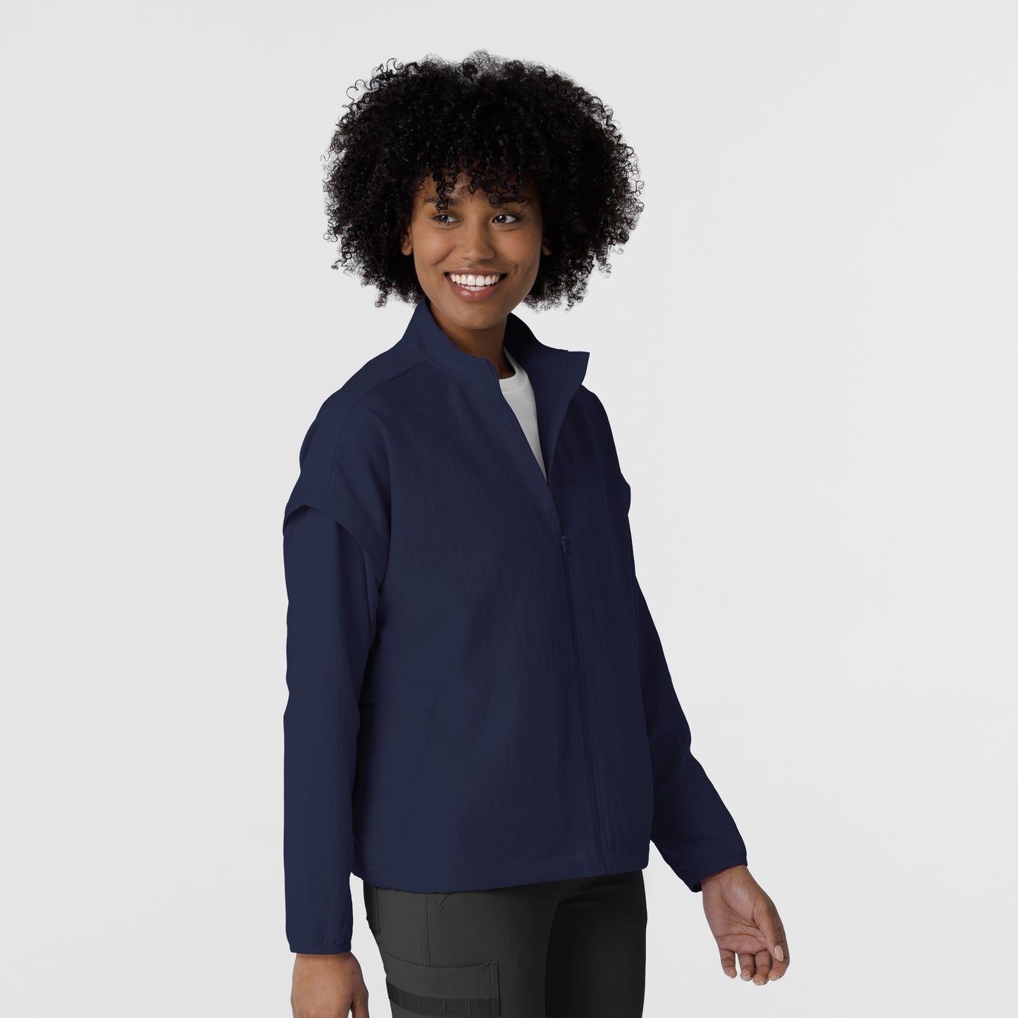 Layers 8014 BreezeBreaker Scrub Jacket Navy Model Image Right Side | Wink