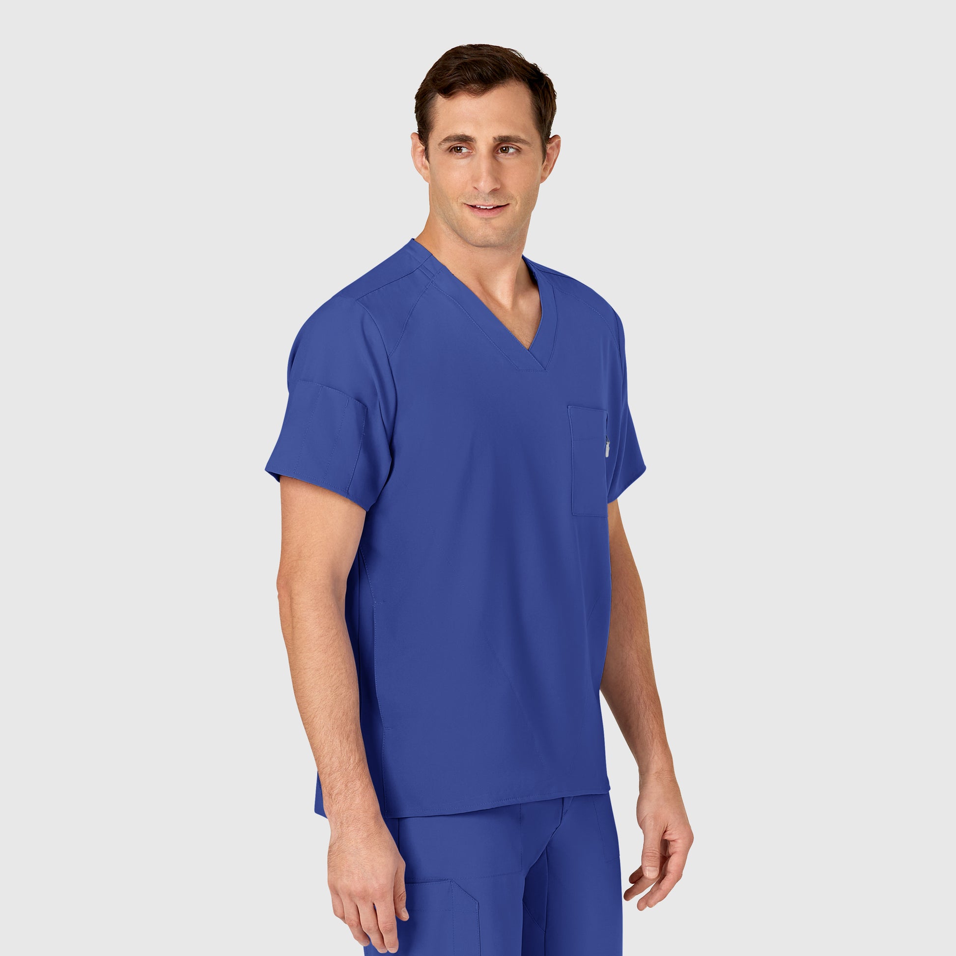 W123 6355 Men's V-Neck Scrub Top Galaxy Blue Model Image Left Side | Wink