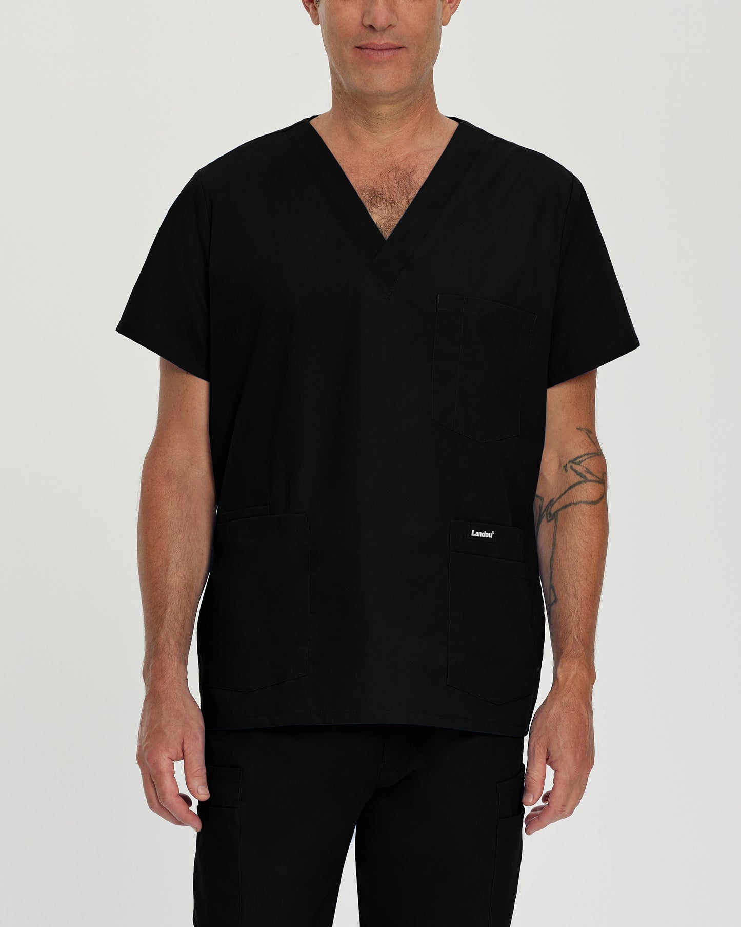 Essentials 7489 Men's 5 Pocket V Neck Scrub Top Black Image