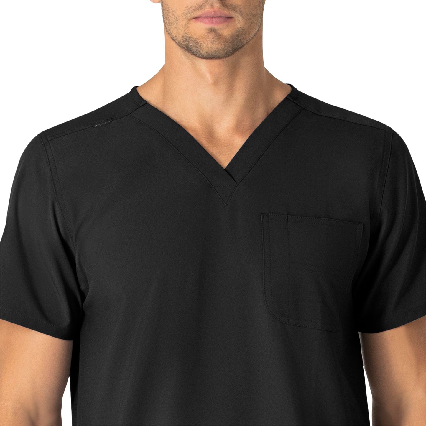 Force Essentials C15013 Unisex V-Neck 6-Pocket Scrub Top Black Model Image Left Side | Carhartt