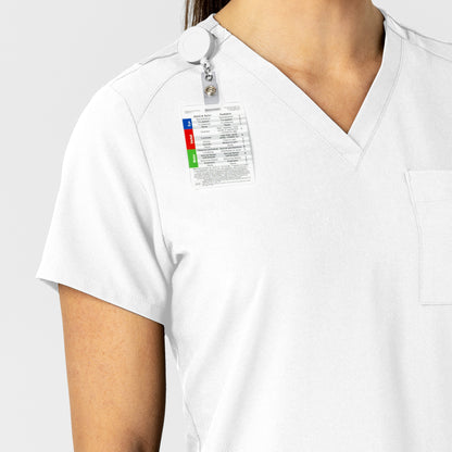 W123 6045 Flex-n-Reach V-Neck Scrub Top White Model Image Left Side | Wink