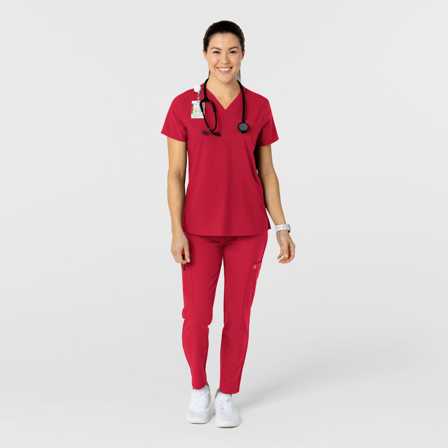 W123 5045 Flex-n-Reach Track Scrub Pants Red Model Image Alternate | Wink