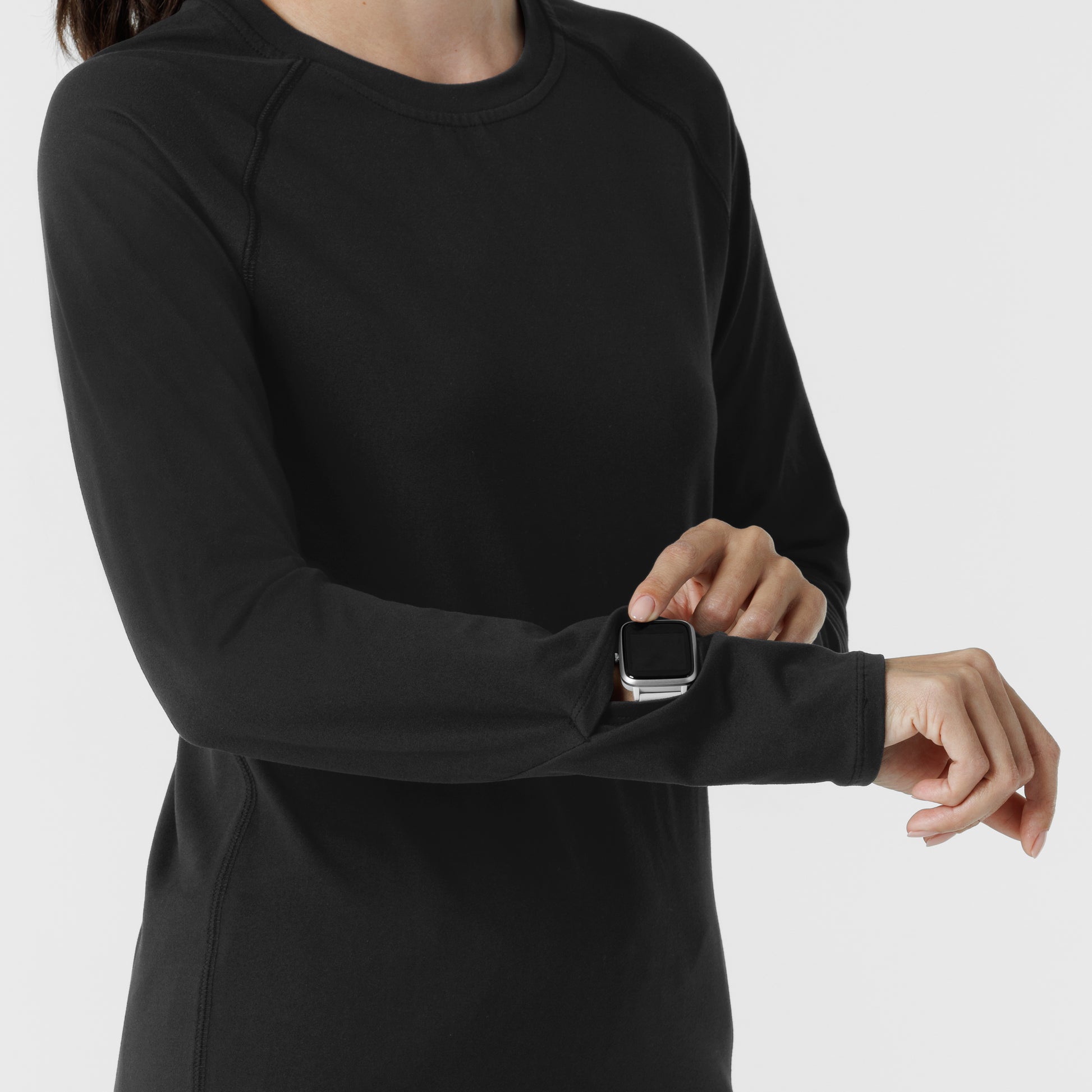 Layers 2139 Watch Window Long Sleeve Underscrub Top Black Model Image Alternate | Wink