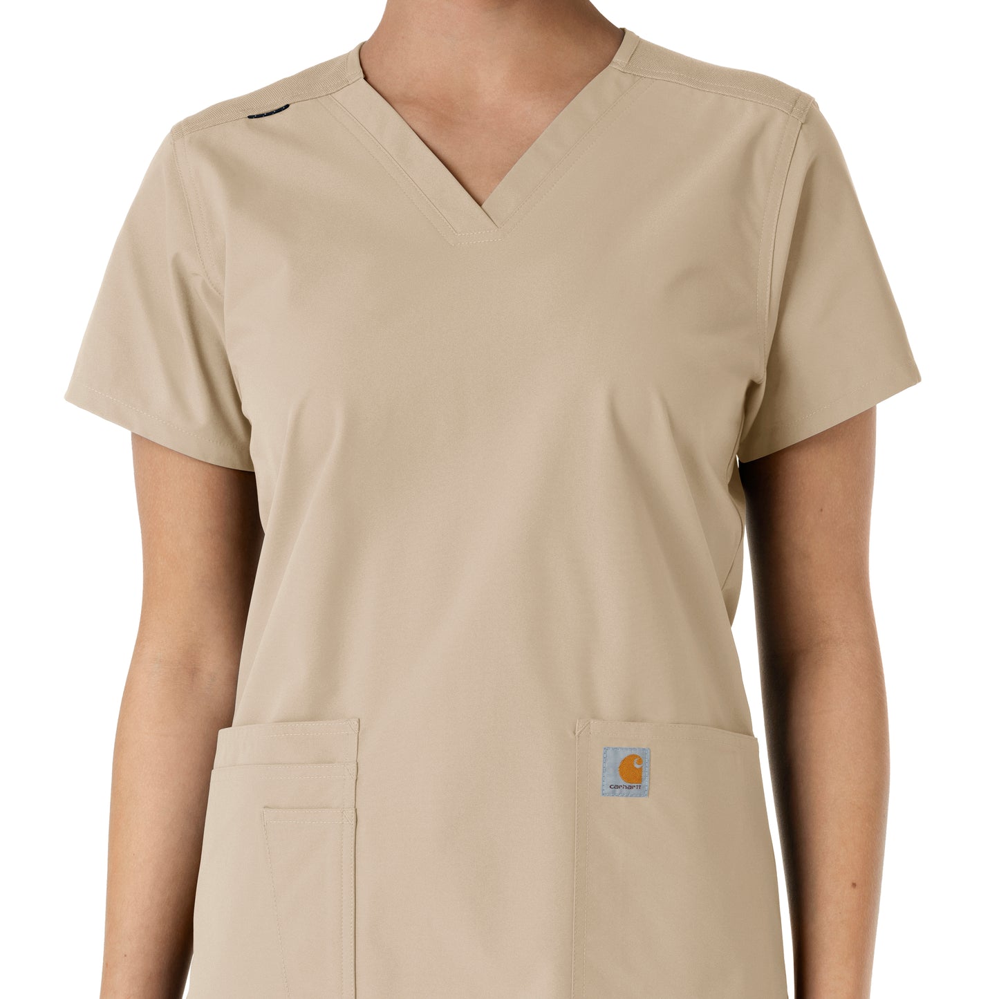 Force Essentials C12313 V-Neck Knit Panel Scrub Top Khaki Model Image Alternate | Carhartt