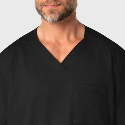 WonderWORK 103 Men's V-Neck Scrub Top Black Model Image Left Side | Wink