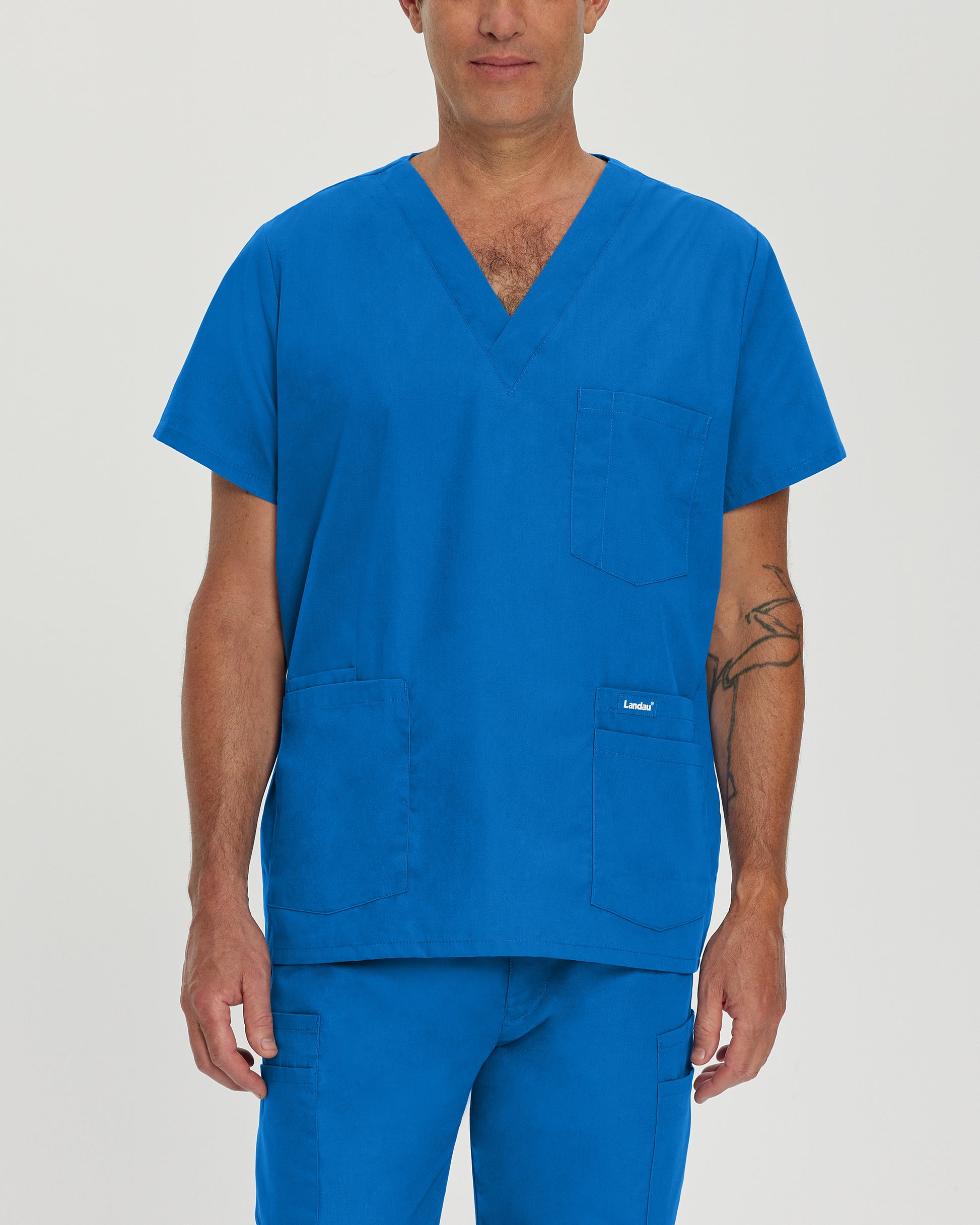 Essentials 7489 Men's 5 Pocket V Neck Scrub Top Royal Blue Image