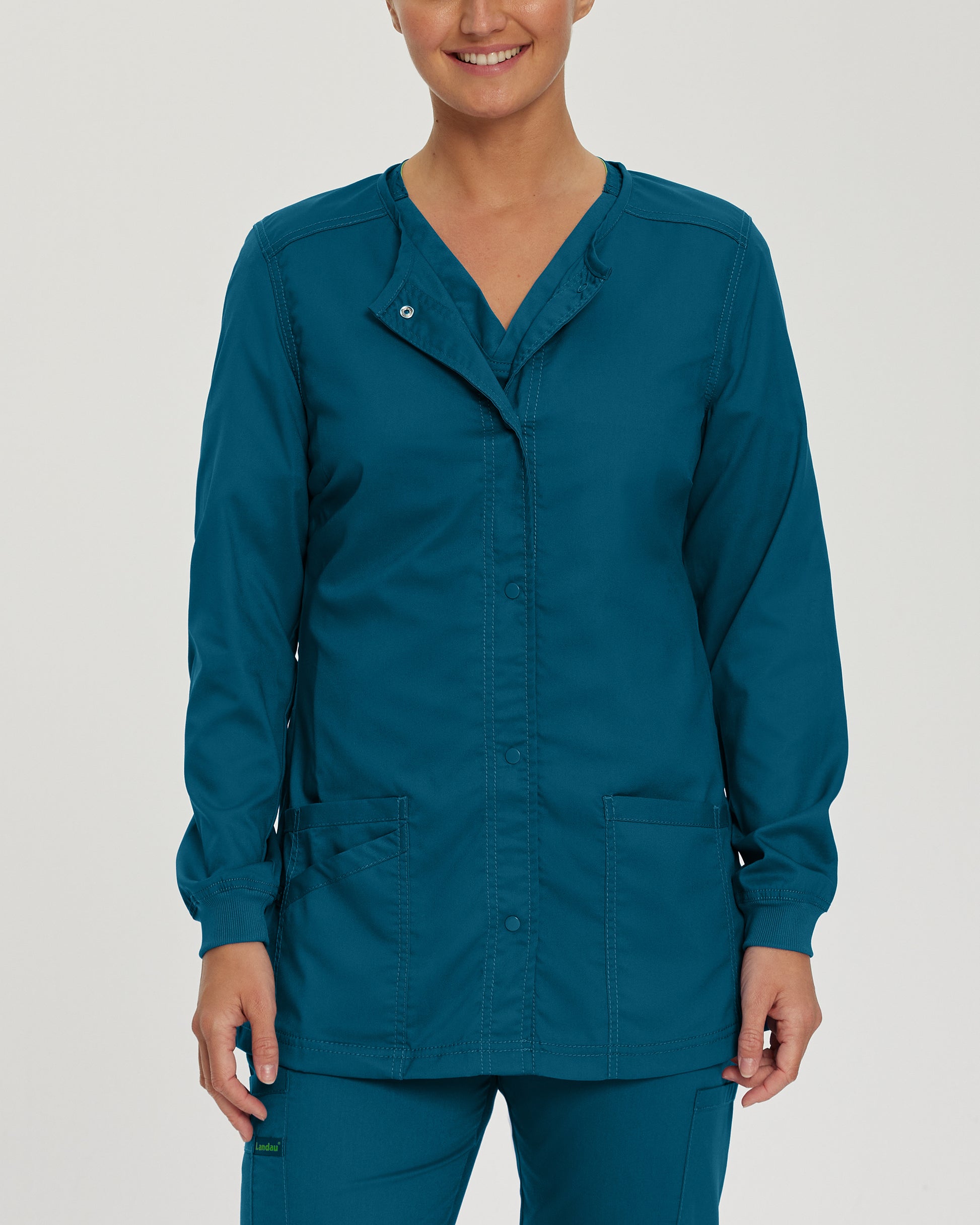 ProFlex 3038 Women's 3 Pocket Warm Up Scrub Jacket Caribbean Image