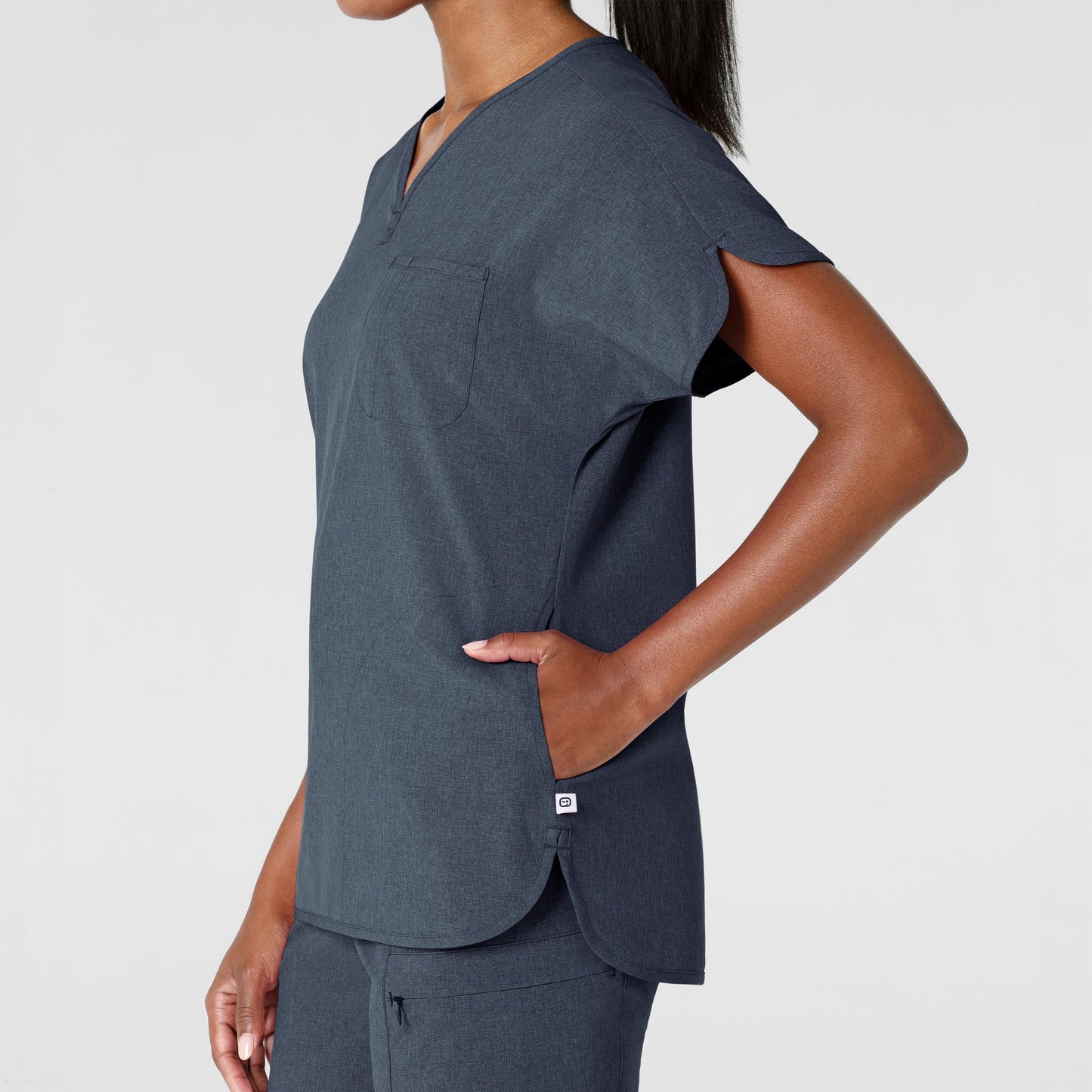 RENEW 6634 Dolman Scrub Top Navy Heather Model Image Alternate | Wink