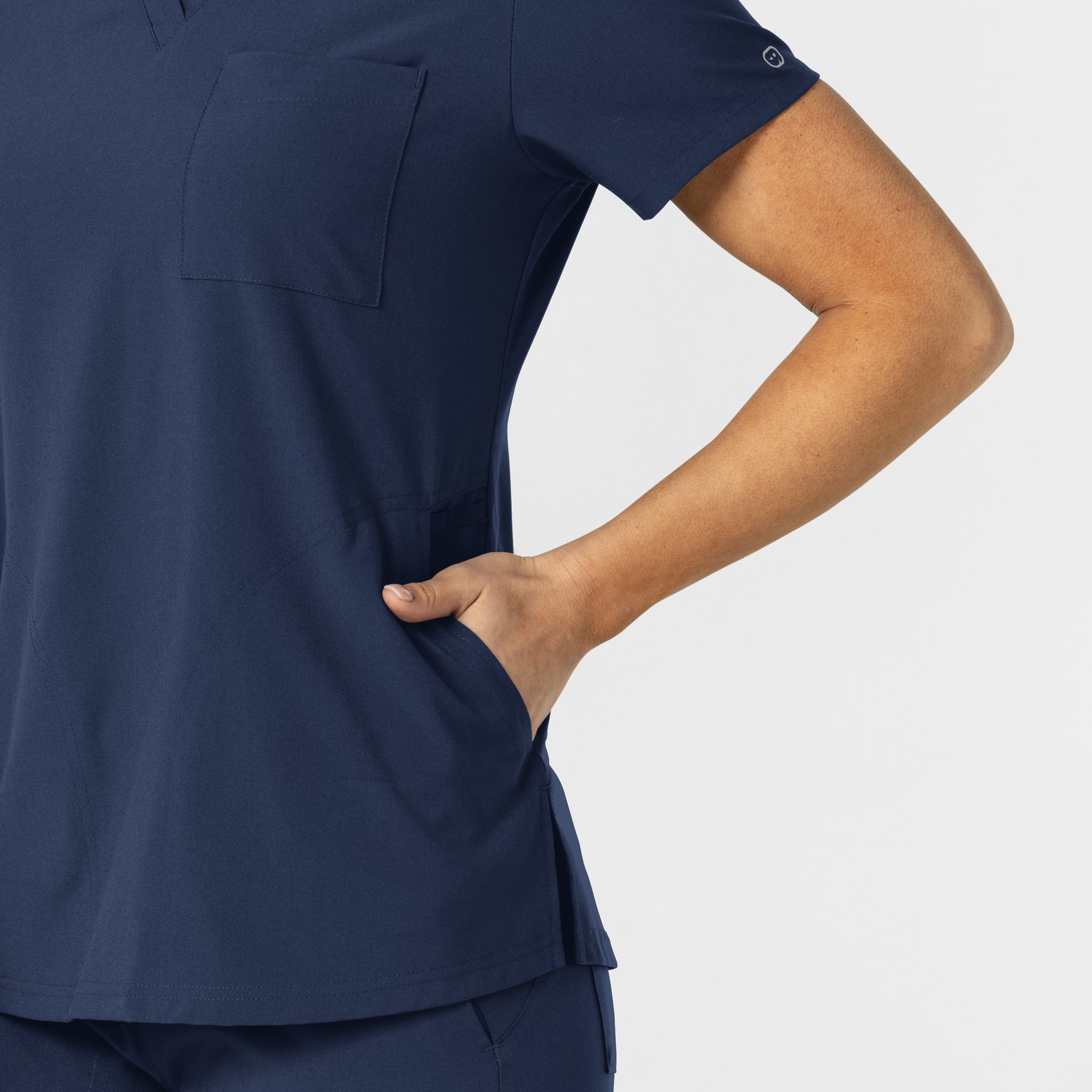 W123 6045 Flex-n-Reach V-Neck Scrub Top Navy Model Image Alternate | Wink