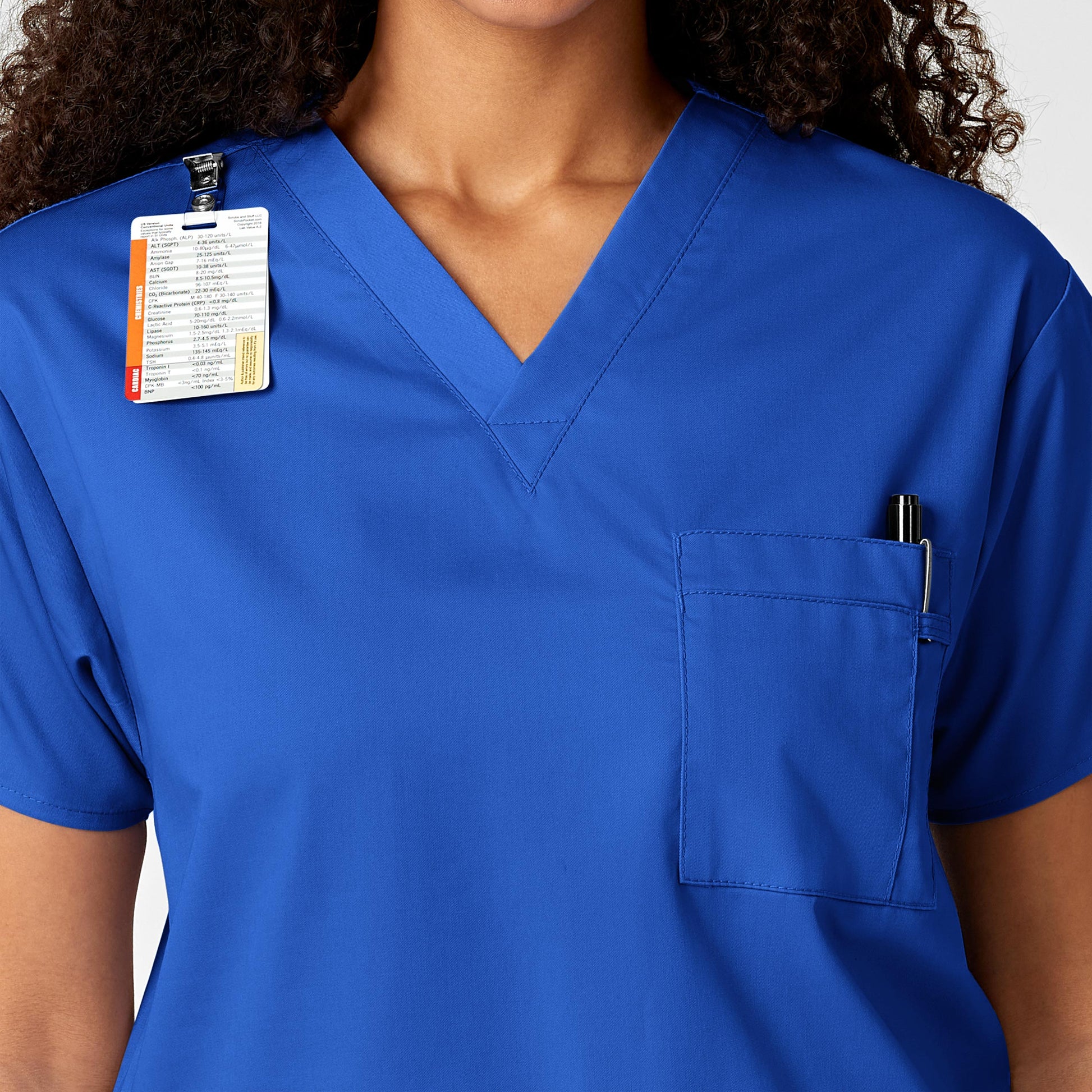 WonderWORK 100 Unisex V-Neck Scrub Top Royal Model Image Alternate | Wink