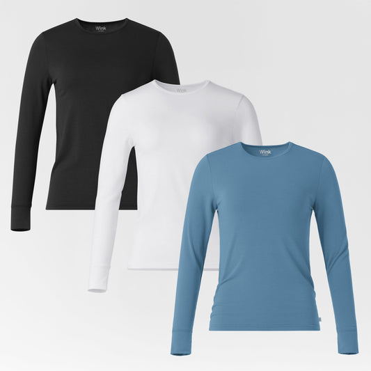 Layers 2190 Women's 3-Pack Essential Layer Long Sleeve Black/White/Pacific Blue