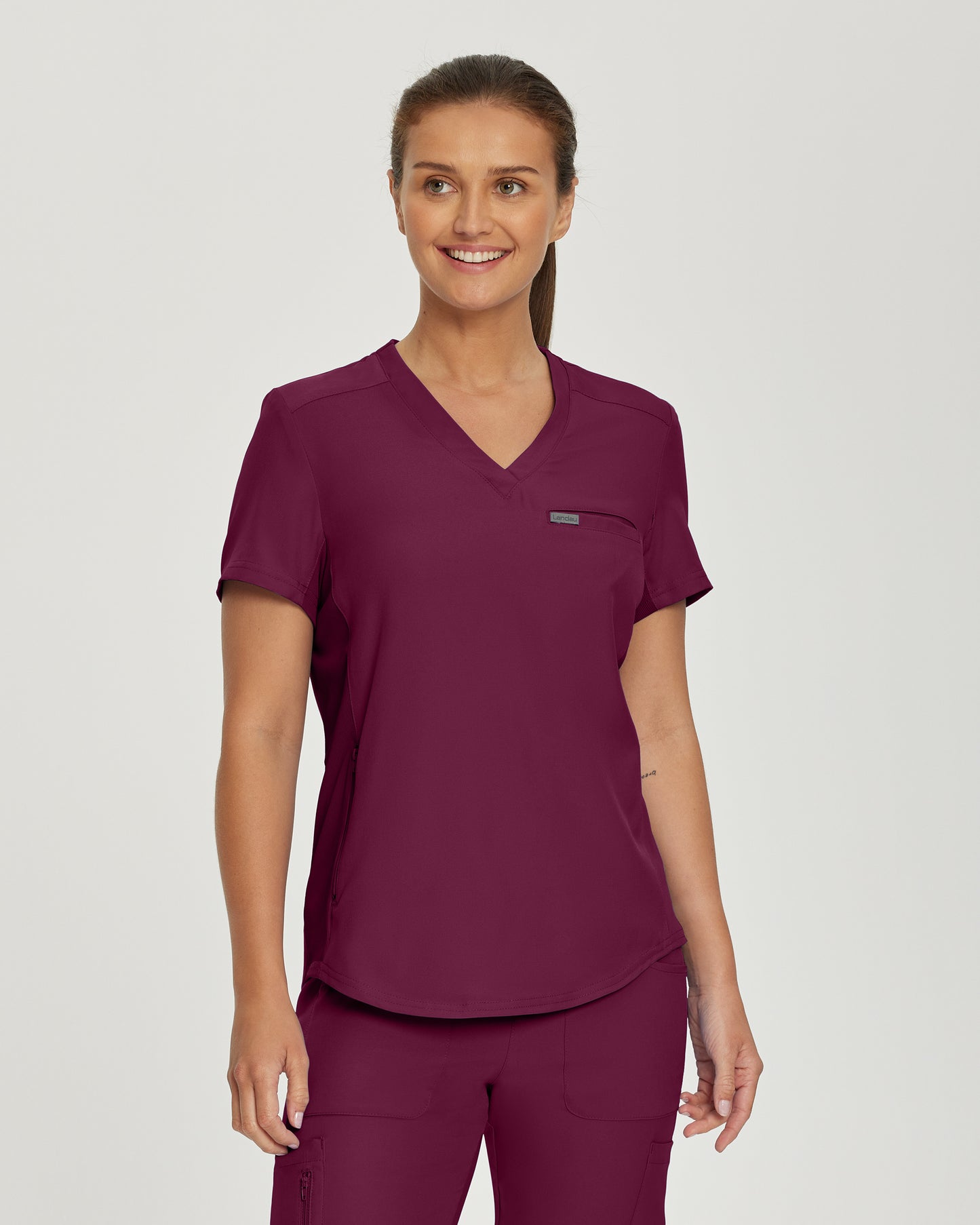 Forward LT101 Women's 2 Pocket V Neck Scrub Top Wine Image