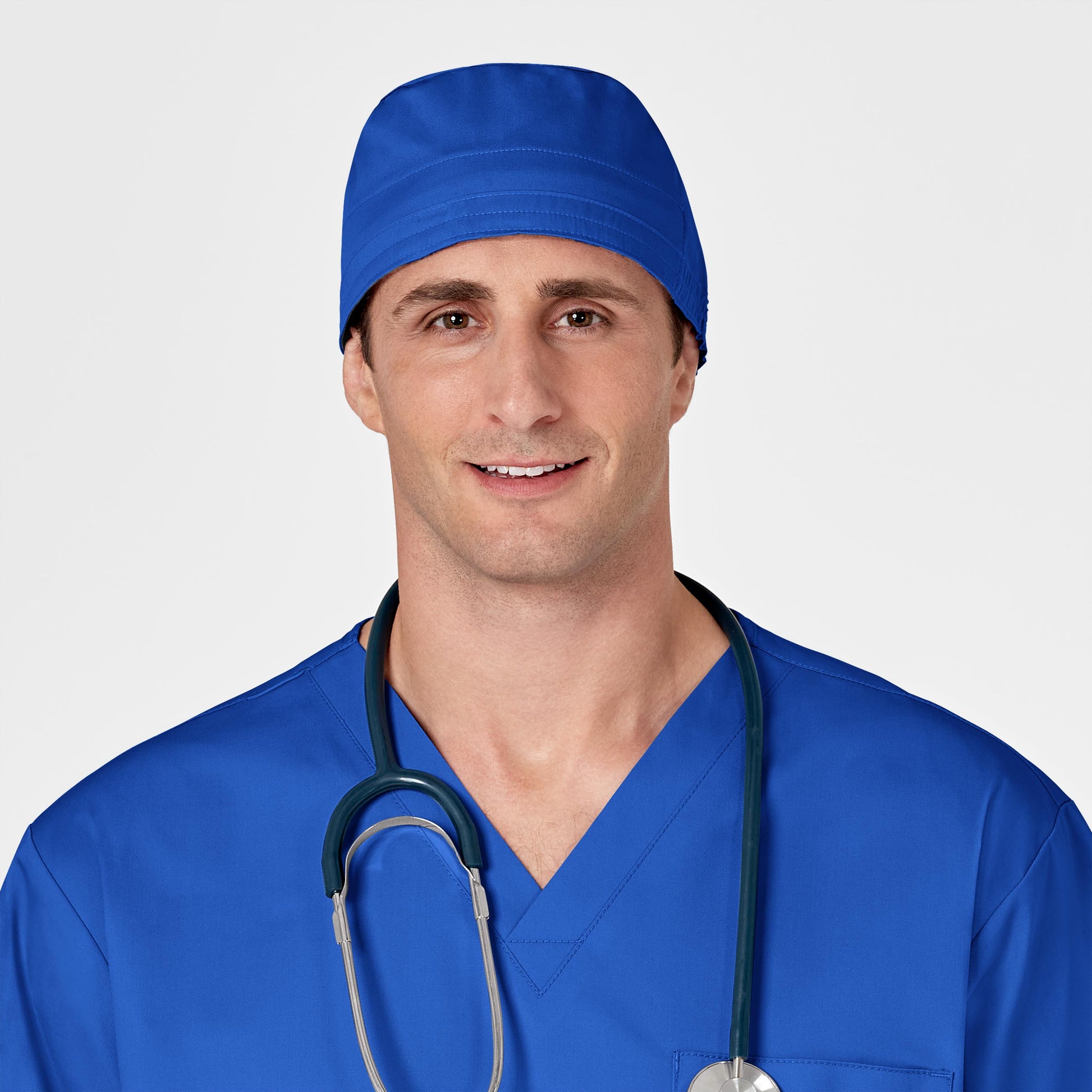 WonderWORK 400 Unisex Tie Back Scrub Cap Royal Model Image Front | Wink