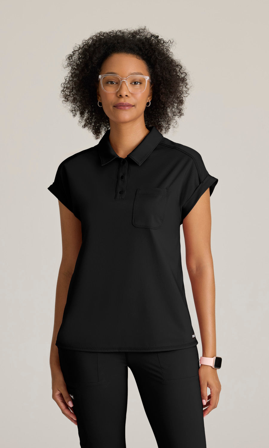 Grey's Anatomy Knits GRST254 Renew Knit Scrub Top Black