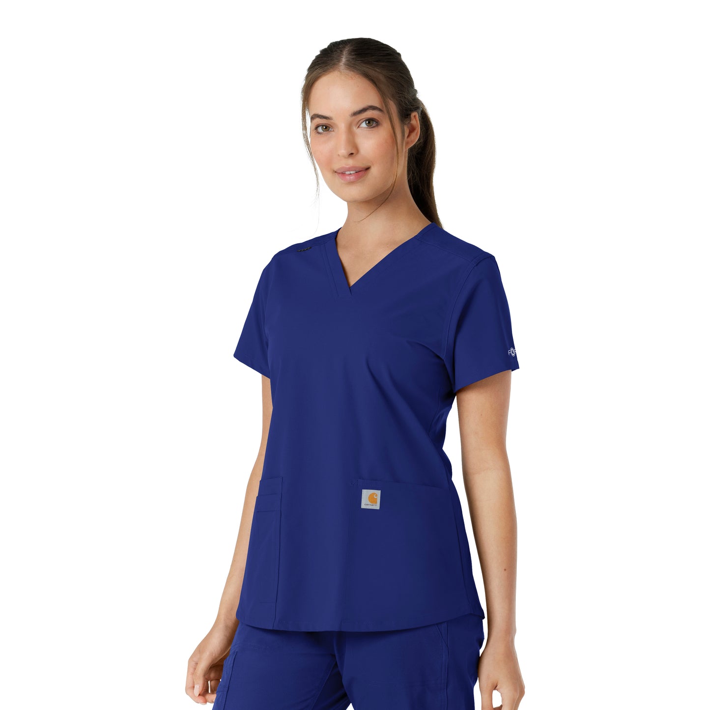 Force Essentials C12313 Women's V-Neck Knit Panel Scrub Top Galaxy Blue