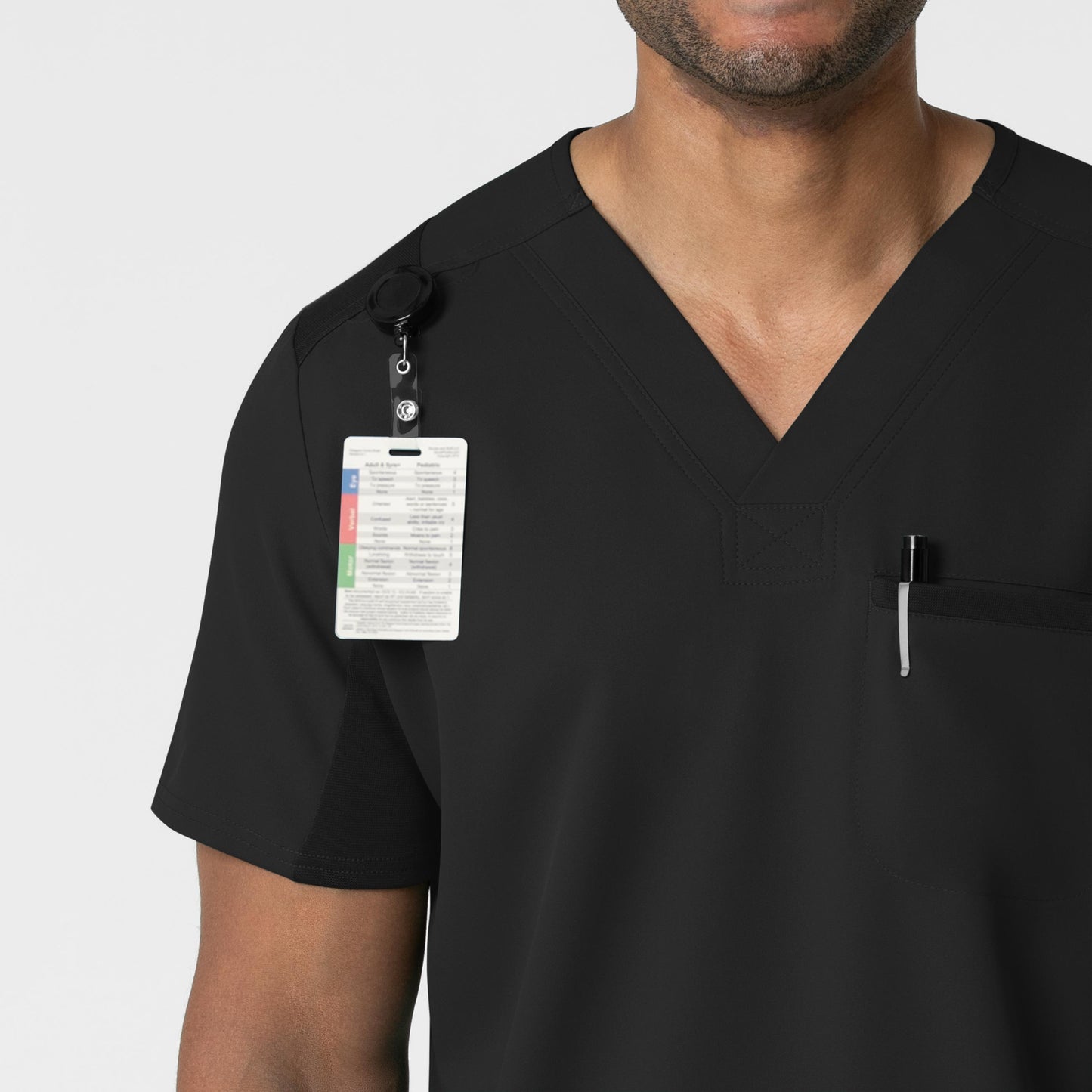 Thrive 6622 Men's Utility V-Neck Scrub Top Black Model Image Left Side | Wink